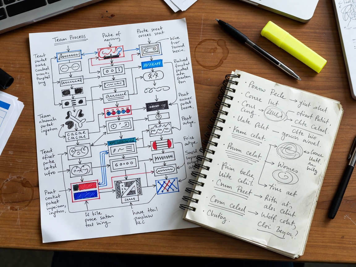 A fictional process sheet annotated with a page owner and related-resource notes